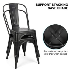 Set of 4 Metal Dining Chairs Indoor Outdoor Stackable Side Chairs Coffee Chair Classic Chic Industrial Vintage, Patio and Dining Metal Side Chairs (Black)