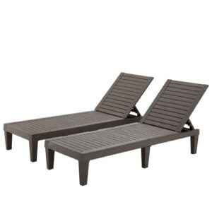 YOLENY 74'' Outdoor Chaise Lounge Chairs, 5 Position Adjustable Patio Loungers with Wood Texture Design, All-Weather Recliner for Patio, Garden, Beach, Poolside, Balcony Set of 2