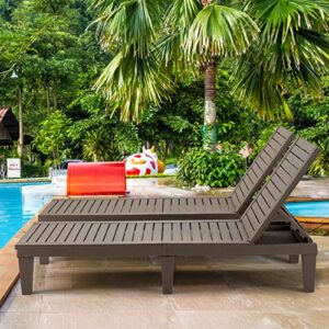 YOLENY 74'' Outdoor Chaise Lounge Chairs, 5 Position Adjustable Patio Loungers with Wood Texture Design, All-Weather Recliner for Patio, Garden, Beach, Poolside, Balcony Set of 2