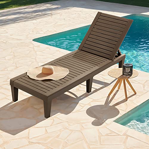 YOLENY 74'' Outdoor Chaise Lounge Chairs, 5 Position Adjustable Patio Loungers with Wood Texture Design, All-Weather Recliner for Patio, Garden, Beach, Poolside, Balcony Set of 2