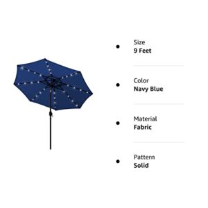 Blissun 9 ft Solar Umbrella 32 LED Lighted Patio Umbrella Table Market Umbrella with Tilt and Crank Outdoor Umbrella for Garden, Deck, Backyard, Pool and Beach (Navy Blue)