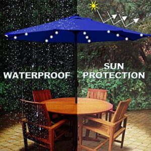 Blissun 9 ft Solar Umbrella 32 LED Lighted Patio Umbrella Table Market Umbrella with Tilt and Crank Outdoor Umbrella for Garden, Deck, Backyard, Pool and Beach (Navy Blue)