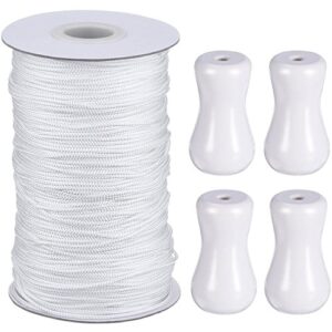 1.8 mm white braided lift shade cord 55 yards/roll with 4 pieces white wood pendant for aluminum blind shade, gardening plant and crafts (white)