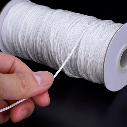 1.8 mm White Braided Lift Shade Cord 55 Yards/Roll with 4 Pieces White Wood Pendant for Aluminum Blind Shade, Gardening Plant and Crafts (White)