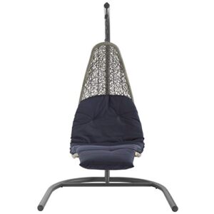 Modway Landscape Wicker Rattan Outdoor Patio Porch Chaise Lounge Hanging Swing Chair Set with Stand in Light Gray Navy