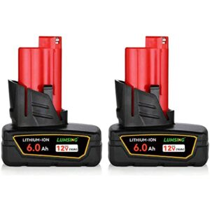 lumsing m-12 6000ah 12v lithium-ion xc extended capacity battery (2-pack) replacement for milwaukee 48-11-2460 m-12 battery 48-11-2411 48-11-2420 48-11-2401 48-11-2402 48-11-2440