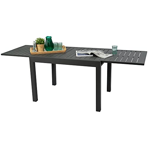 Kozyard Villa Aluminum Patio Extendable Dining Table 43"- 86" Adjustable Indoor Outdoor Furniture Rectangle Table for 4-6 Person Porch Deck Garden Dark-Grey