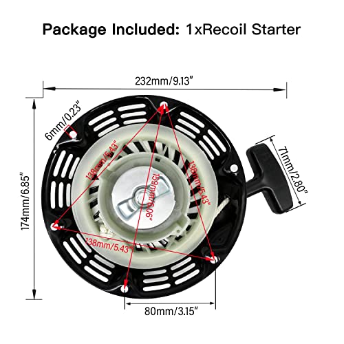 LUSQI Recoil Starter for Honda GX160 GX200 Lawn Mower Engines Motor, Pull Start Assembly for Honda 196cc 212cc 6.5HP 7HP OHV Generator Engine,Black Pull Starter for Honda Parts