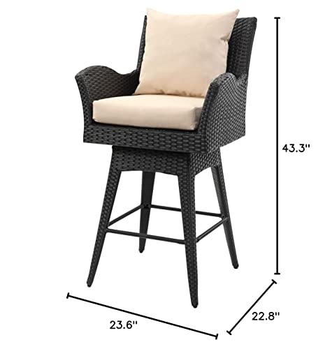 Safavieh PAT2515A Collection Hayes Black and Beige Outdoor Wicker Swivel Armed Counter Stool