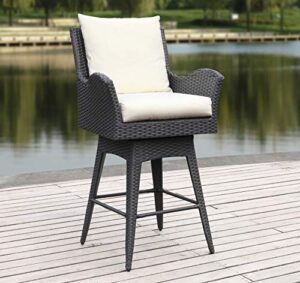 safavieh pat2515a collection hayes black and beige outdoor wicker swivel armed counter stool