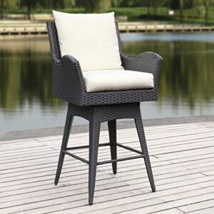 Safavieh PAT2515A Collection Hayes Black and Beige Outdoor Wicker Swivel Armed Counter Stool