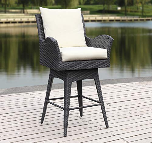 Safavieh PAT2515A Collection Hayes Black and Beige Outdoor Wicker Swivel Armed Counter Stool