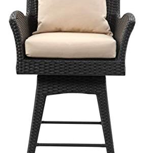 Safavieh PAT2515A Collection Hayes Black and Beige Outdoor Wicker Swivel Armed Counter Stool