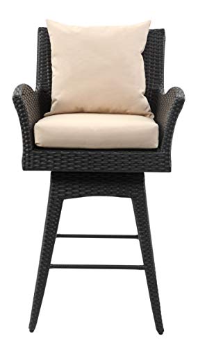 Safavieh PAT2515A Collection Hayes Black and Beige Outdoor Wicker Swivel Armed Counter Stool