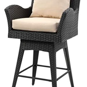 Safavieh PAT2515A Collection Hayes Black and Beige Outdoor Wicker Swivel Armed Counter Stool