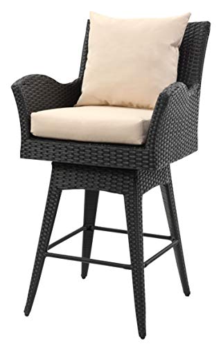 Safavieh PAT2515A Collection Hayes Black and Beige Outdoor Wicker Swivel Armed Counter Stool