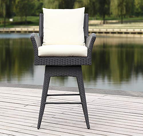 Safavieh PAT2515A Collection Hayes Black and Beige Outdoor Wicker Swivel Armed Counter Stool