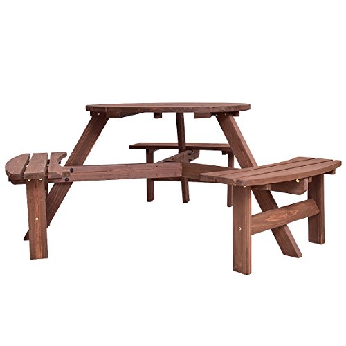 9rit_shop Entertain, Relax and Enjoy Dining with 6-Person Patio Wood Picnic Table Beer Bench Set