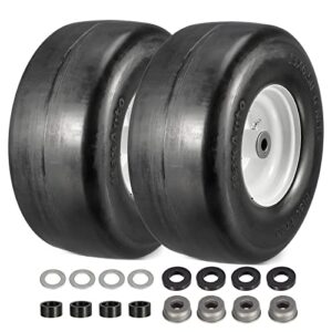 MaxAuto Set of 2 13x6.50-6 Flat Free Lawn Mower Smooth Tires on Wheel for Lawn Mower Garden Tractor(4.0"Centered Hub - Hub Length 4"-7.1" with 5/8" Sintered iron Bushing)