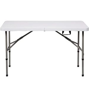 cmftgds 4ft plastic folding table, indoor outdoor folding utility table plastic dining table for picnic party camping, portable w/handle fold up table with lock, adjustable height, white