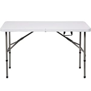 CMFTGDS 4ft Plastic Folding Table, Indoor Outdoor Folding Utility Table Plastic Dining Table for Picnic Party Camping, Portable w/Handle Fold Up Table with Lock, Adjustable Height, White