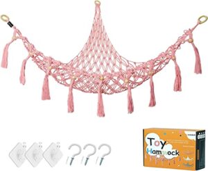 stuffed animal toy hammock corner hammock organizer display rack bohemian net bag for hanging toys hanging stuffed animal organizer corner toy storage rack stuffed animal net tassel 44 in (pink)