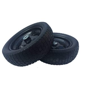 2 pack small 13×5.00-6 flat free tire,turf tread,2.25″offset hub with steel rim ,5/8″ ball bearing , tire od:299-309mm,12”,tire sw:88.5-94.5mm, pu foam wheel,small solid trolley wheel