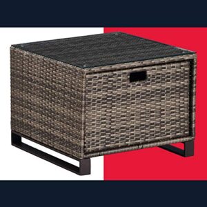 tommy hilfiger oceanside patio rattan outdoor furniture collection with all-weather brown resin wicker frame, porch or pool, garden, side table
