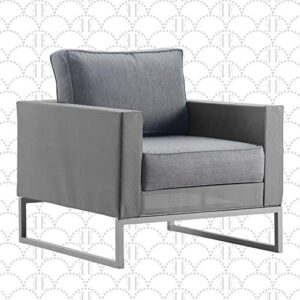 elle decor tropez mesh outdoor patio furniture collection with metal frame arm chair, gray