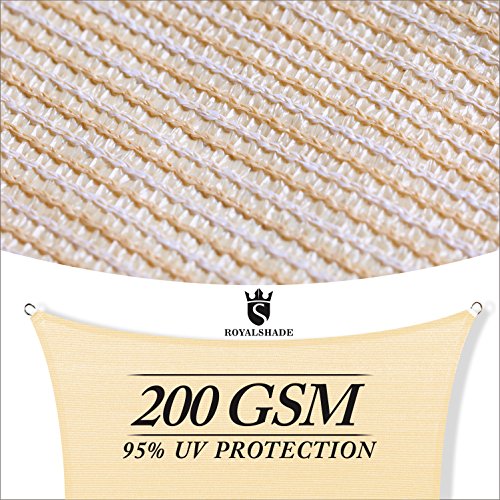 Royal Shade 12' x 16' Beige Rectangle Sun Shade Sail Canopy Outdoor Patio Fabric Shelter Cloth Screen Awning - 95% UV Protection, 200 GSM, Heavy Duty, 5 Years Warranty, We Make Custom Size