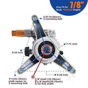 TOOLCY 7/8" Shaft Vertical Pressure Washer Pump - Max 3100 PSI @ 2.5 GPM OEM & Power Washer Pump for Gas Washer - Pre-Filling Gear Oil - More Replacements: Simpson, Ryobi, Honda, etc.