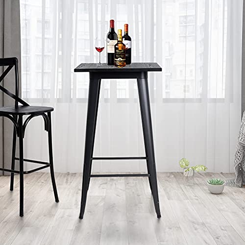 glitzhome 41.50" H Modern Style High Heavy-Duty Metal Black Steel Square Bar Table with Solid Elm Wood Top Sturdy Frame Bistro Pub Table