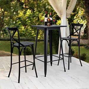 glitzhome 41.50" H Modern Style High Heavy-Duty Metal Black Steel Square Bar Table with Solid Elm Wood Top Sturdy Frame Bistro Pub Table