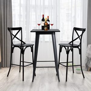 glitzhome 41.50" H Modern Style High Heavy-Duty Metal Black Steel Square Bar Table with Solid Elm Wood Top Sturdy Frame Bistro Pub Table