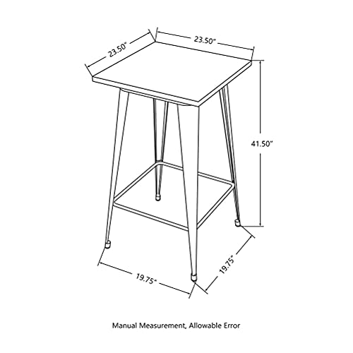 glitzhome 41.50" H Modern Style High Heavy-Duty Metal Black Steel Square Bar Table with Solid Elm Wood Top Sturdy Frame Bistro Pub Table