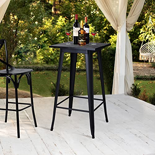 glitzhome 41.50" H Modern Style High Heavy-Duty Metal Black Steel Square Bar Table with Solid Elm Wood Top Sturdy Frame Bistro Pub Table