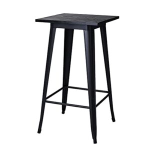 glitzhome 41.50" H Modern Style High Heavy-Duty Metal Black Steel Square Bar Table with Solid Elm Wood Top Sturdy Frame Bistro Pub Table