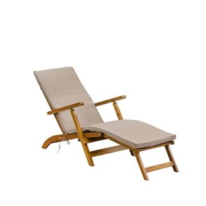 east west furniture bslcdna salinas patio chaise lounge – outdoor acacia wood sunlounger chairs for poolside, deck, lawn, 59x21x35 inch, natural oil