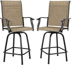 yiguo outdoor swivel bar stools set of 2,all-weather bar height tall patio chair set,for garden backyard deck balcony porch pergola,light brown