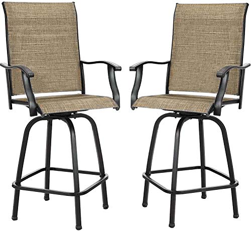 Yiguo Outdoor Swivel Bar Stools Set of 2,All-Weather Bar Height Tall Patio Chair Set,for Garden Backyard Deck Balcony Porch Pergola,Light Brown