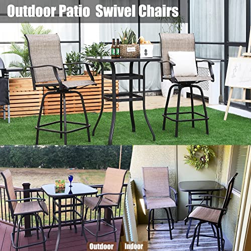 Yiguo Outdoor Swivel Bar Stools Set of 2,All-Weather Bar Height Tall Patio Chair Set,for Garden Backyard Deck Balcony Porch Pergola,Light Brown