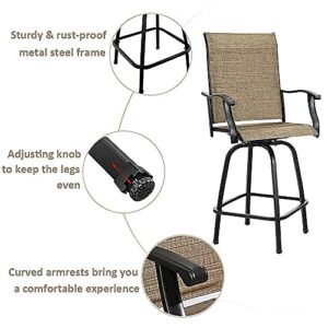 Yiguo Outdoor Swivel Bar Stools Set of 2,All-Weather Bar Height Tall Patio Chair Set,for Garden Backyard Deck Balcony Porch Pergola,Light Brown