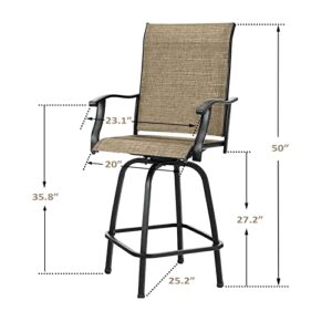 Yiguo Outdoor Swivel Bar Stools Set of 2,All-Weather Bar Height Tall Patio Chair Set,for Garden Backyard Deck Balcony Porch Pergola,Light Brown