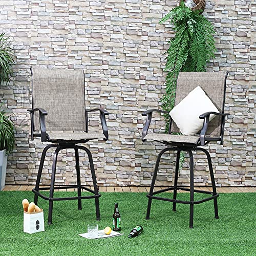 Yiguo Outdoor Swivel Bar Stools Set of 2,All-Weather Bar Height Tall Patio Chair Set,for Garden Backyard Deck Balcony Porch Pergola,Light Brown