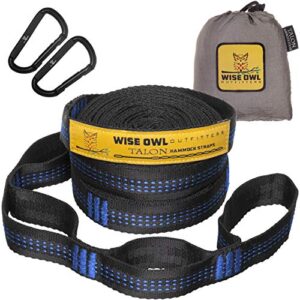 wise owl outfitters talon hammock straps – combined 20 ft long, 38 loops w/ 2 carabiners – easily adjustable, tree friendly must have gear for camping hammocks like eno blue stitching