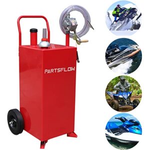 PartsFlow 30 Gallon Gas Caddy Portable Fuel Tank Large Gasoline container Diesel portable gas tank with pump Rolling and Solid Rubber Wheels for Boat,ATV,Motorcycle,UTV,Car