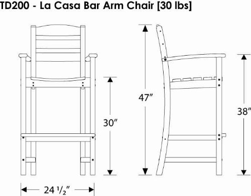 POLYWOOD TD202GY La Casa Café Bar Arm Chair, Slate Grey