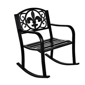 giodir outdoor patio rocking chair, metal rocking seat for for deck, backyard or garden w/scroll design (black)…