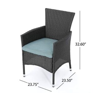 Christopher Knight Home Malta Outdoor Wicker Dining Chairs with Water Resistant Cushions, 2-Pcs Set, Grey / Teal Cushion