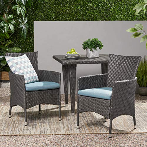 Christopher Knight Home Malta Outdoor Wicker Dining Chairs with Water Resistant Cushions, 2-Pcs Set, Grey / Teal Cushion